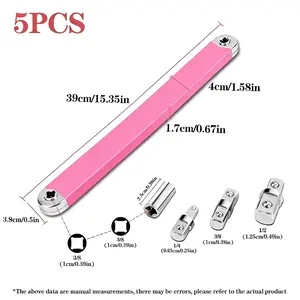 5PCS Offset Extension Wrench, Impact Ready Offset Extension Wrench Set Zero Degree Ratchet Extension Set Includes 1/2", 1/4" & 3/8" Drive Adapters, Ideal Universal Ratchet Extensions for Tight Spaces