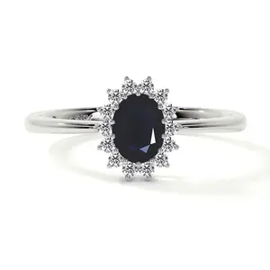 Classic Princess Diana Replica Oval Sapphire Halo Ring (0.79cttw)- RBS024-6X4-A
