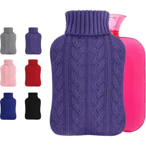Hot Water Bottle with Knitted Cover,2L Hot Water Bag,Hand Warmer Bag,Hot and Cold Therapies for Sore Muscles,Menstrual Cramps,Neck and Shoulder Pain Relief,Great for Women,Childs (Purple)