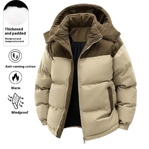 Men’s Winter Hooded Casual Fleece-Lined Jacket wi jackets 2000s outfits men Khaki quilted jacket winter outfits cold weather outfits leather jacket heated jacket western outfits winter outfits men trench coat outfits jackets jackets for winter Longsleeves