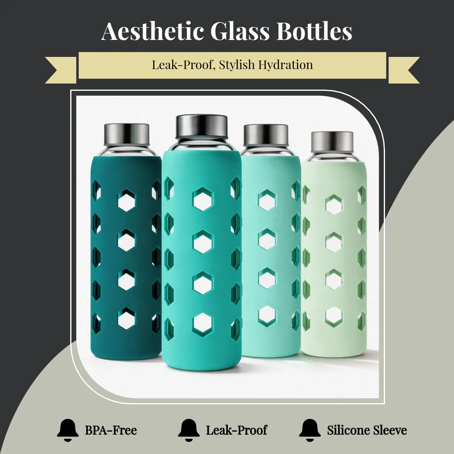 4-Pack 18oz Aesthetic Portable Handygrip Glass Water  - Stainless Steel Lids, Silicone Sleeves, BPA-Free, Leak-Proof - For Work, Daily Hydration, Family - TikTok Viral Pastel Summer Juice/Iced Coffee Containers (Mrsdry Gift Option) Transparent Capacity