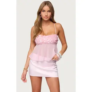 Edikted Women's Vella Sequin Sheer Chiffon Top