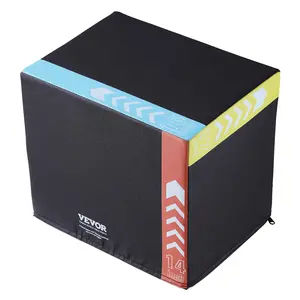 VEVOR 3 in 1 Plyometric Jump Box, TikTokShopBlackFriday, 16/14/12 Inch Cotton Plyo Box, Platform & Jumping Agility Box, Anti-Slip Fitness Exercise Step Up Box for Home Gym Training, Conditioning Strength Training, Black