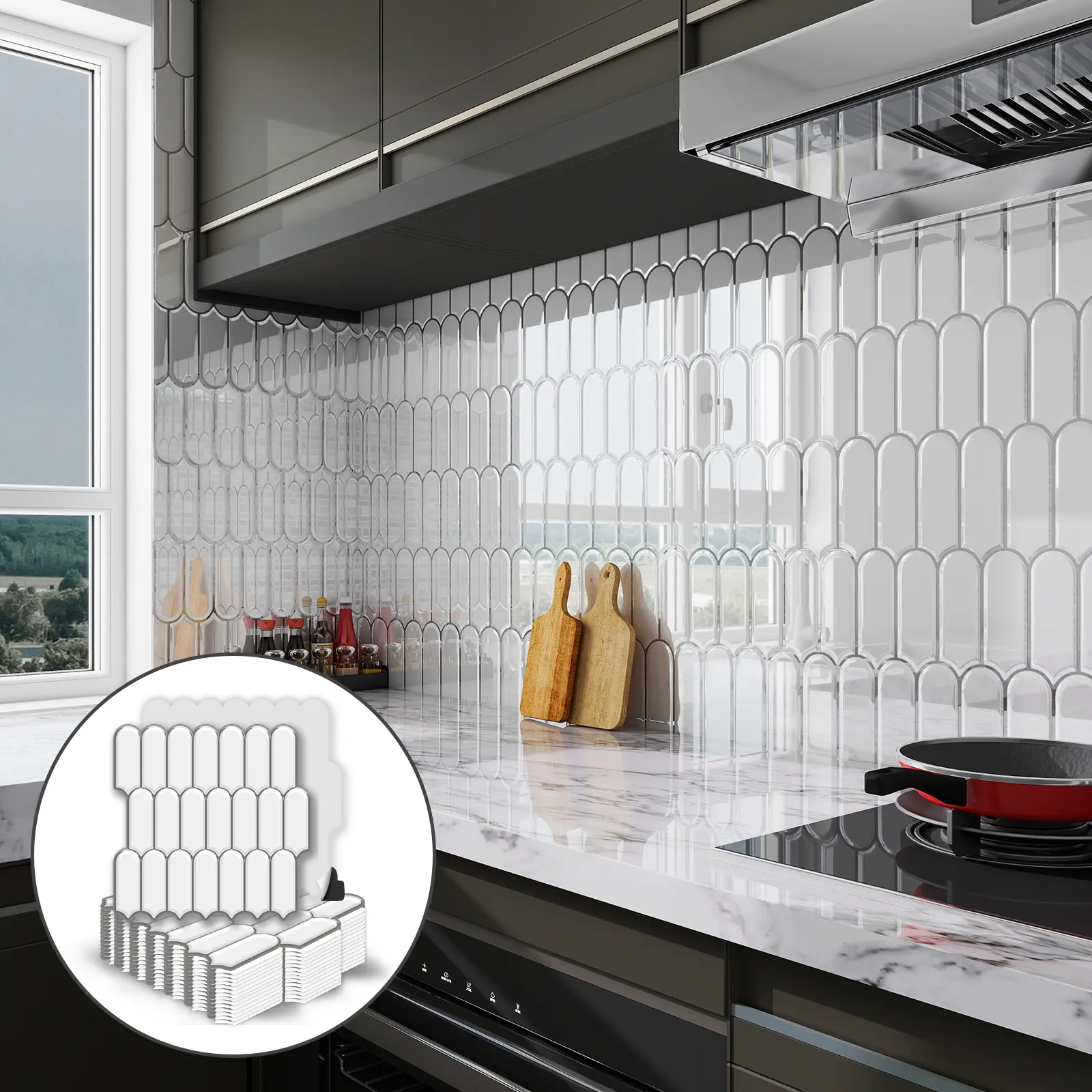 20/40PCS Smooth Thick Vinyl Peel and Stick Removable Backsplash Tiles, 12"x12" Self-Adhesive Cuttable Wall Stickers for Kitchen, Bathroom, DIY Rental-Friendly Home Improvement Decor, Bym-20 Pieces