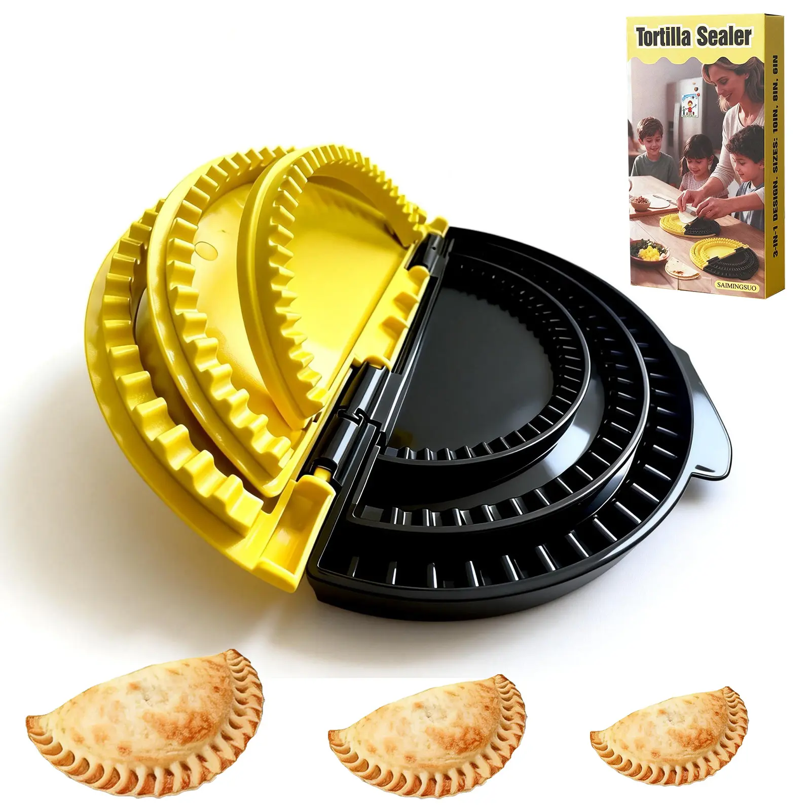 3-in-1 Adjustable Round Tortilla Press & Sealer (6"-8"-10") - Multi-Function Quesadilla Crimper with Crimped Edge, BPA-Free Non-Toxic, Dishwasher Safe, Durable Cooking Tools, Specialty Kitchen Utensil