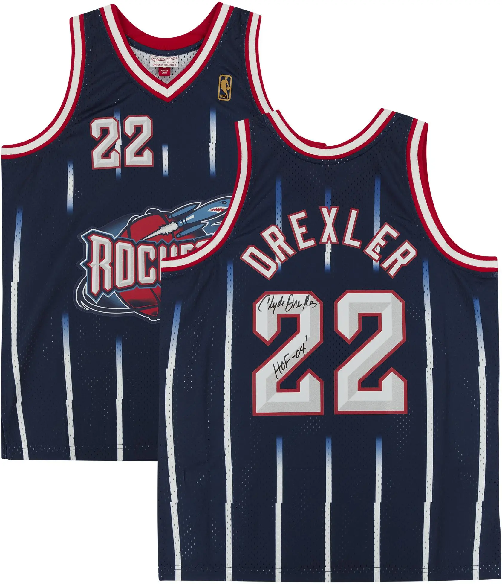 Clyde Drexler Houston Rockets Autographed Navy 1996-97 Mitchell & Ness Replica Jersey - Fanatics Authentic Certified