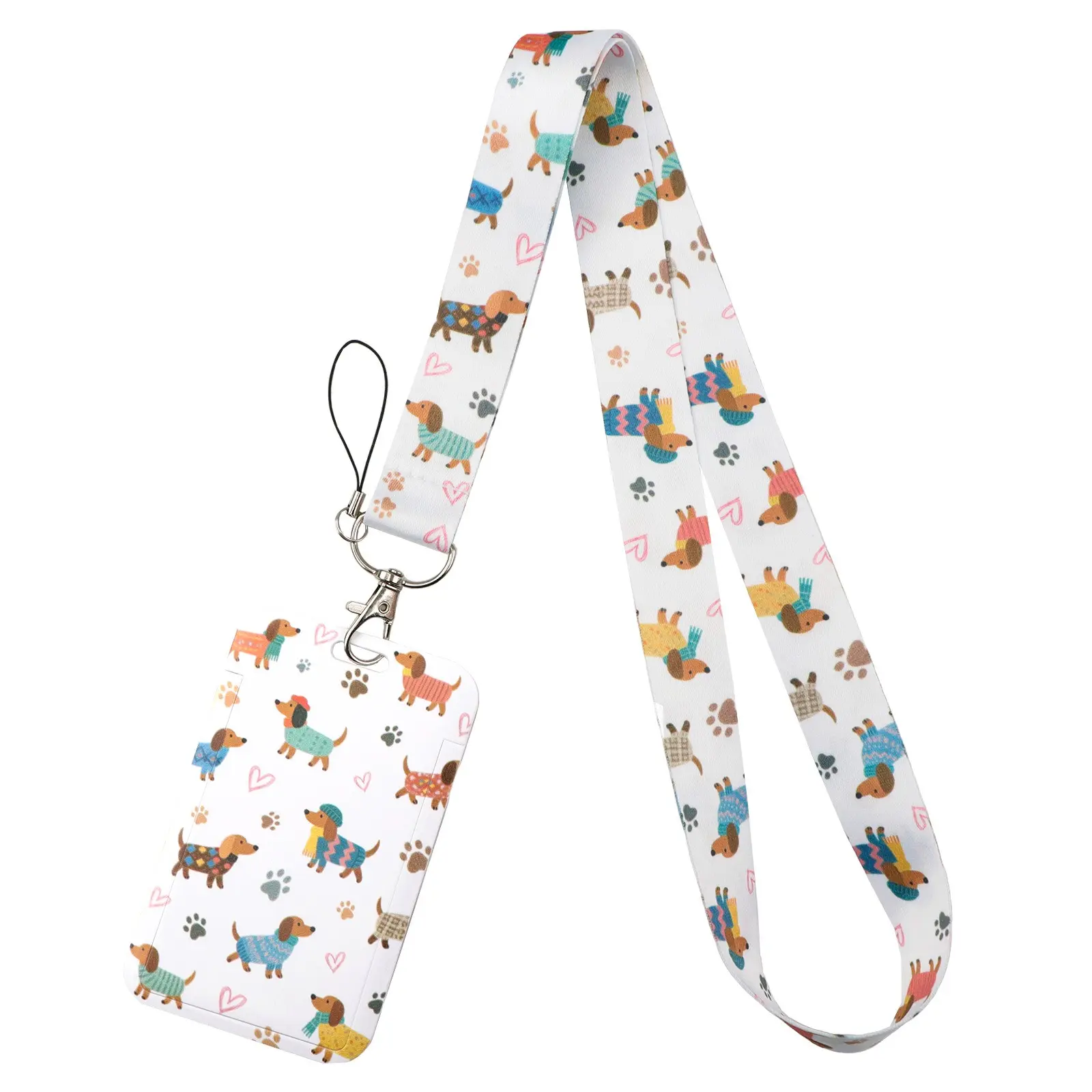 Cartoon Dachshund Pattern Neck Strap Lanyards Keychain Kawaii Badge Holder Student ID Card Pass Hang Rope Lariat Lanyard for Key Rings Mobile Phone Chain Accessories