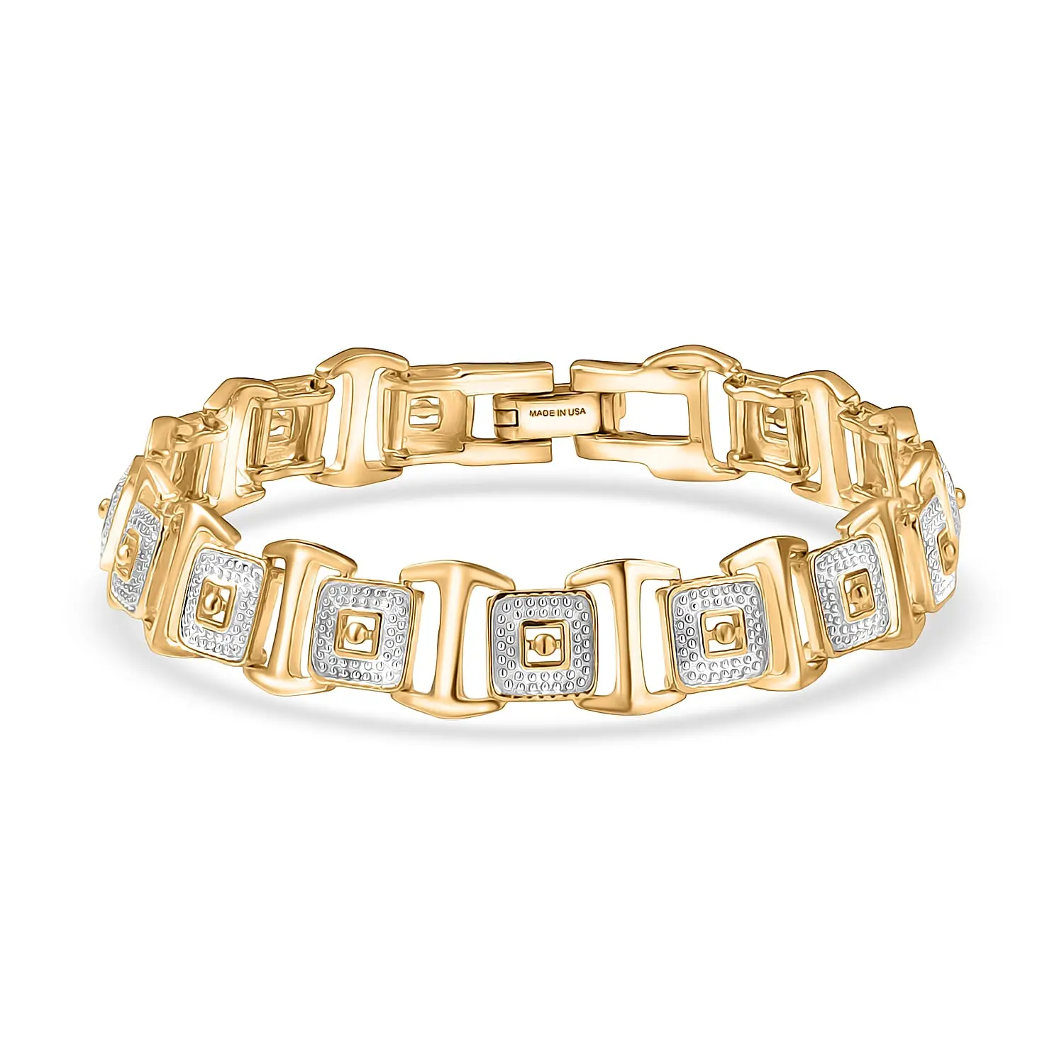 D'Joy Link Chain Bracelet in 18K Vermeil YG and Rhodium Over Sterling Silver (6.50 In) 15.45 Grams