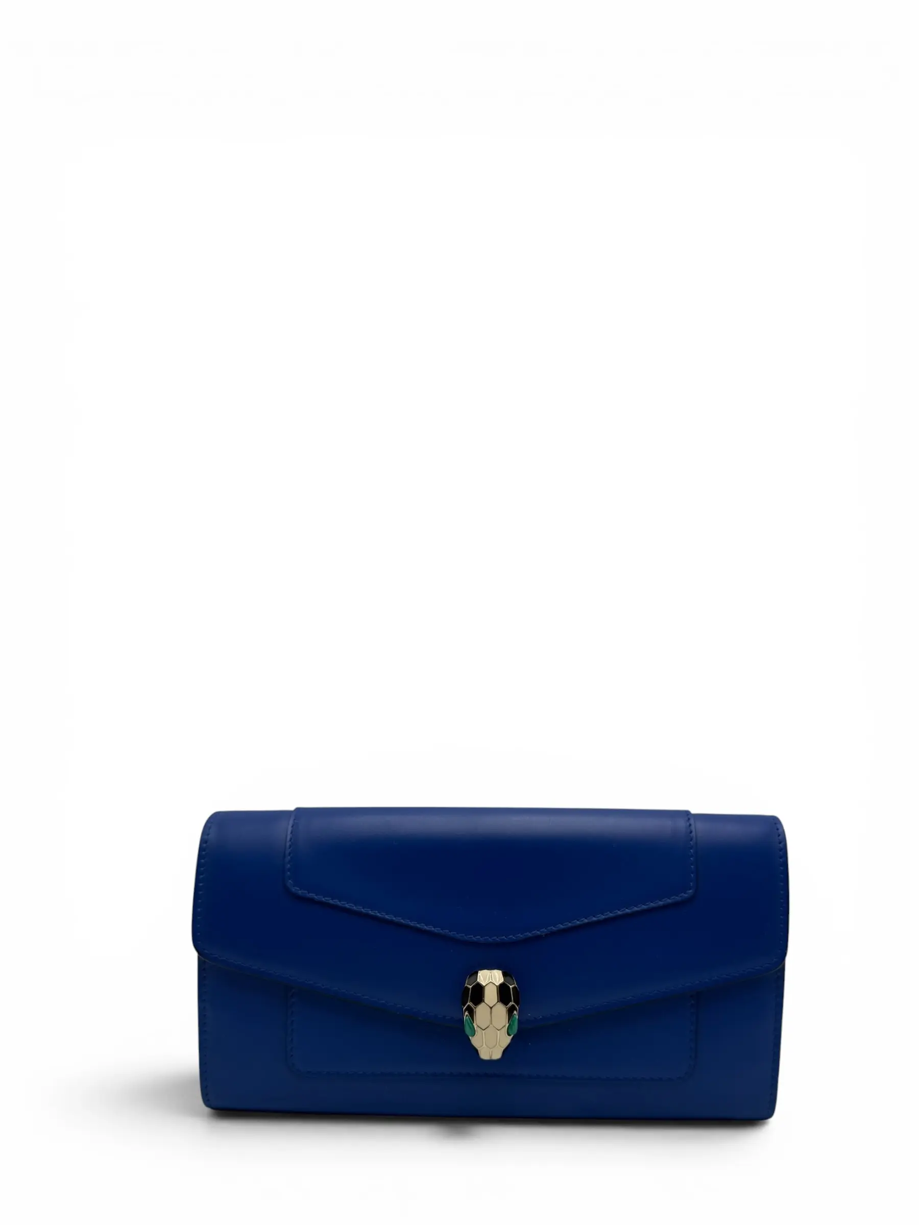 Pre-owned Bvlgari CALFSKIN LEATHER Small Leather Goods BLUE LEATHER SERPENTI FOREVER CONTINENTAL WALLET