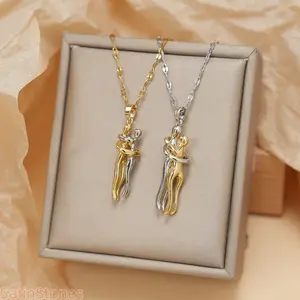 2026 hot-selling couple hug copper pendant necklace stainless steel o-chain lip chain