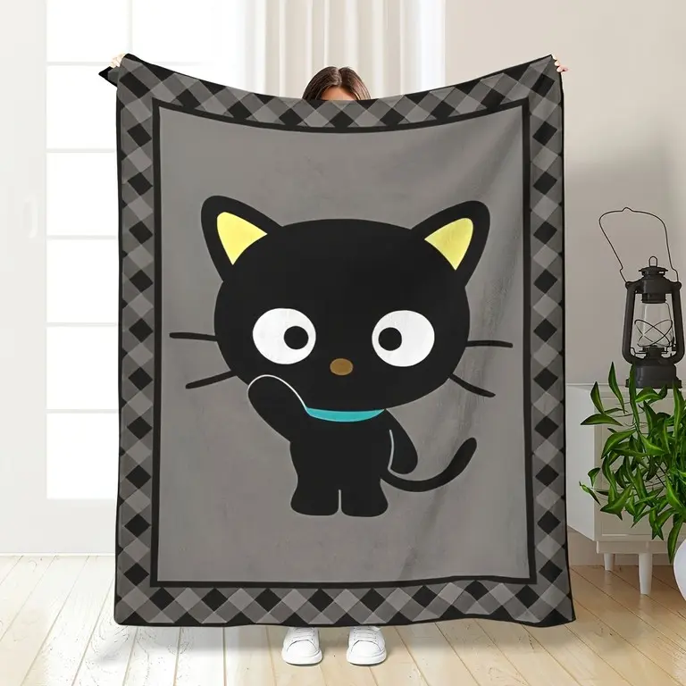 Chococat Flannel Blanket | Super Soft, Hypoallergenic, Machine Washable | All-Season Comfort for Home, Travel, Office | Geometric-Pattern, Mixed Color