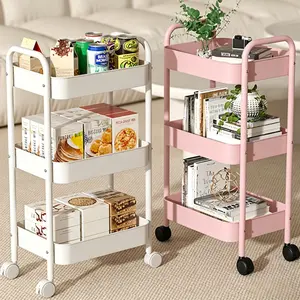 3-Tier Rolling Utility Cart with Wheels, Space-Saving Storage Organizer for Kitchen, Bathroom, Office and Dorm, Easy Assembly