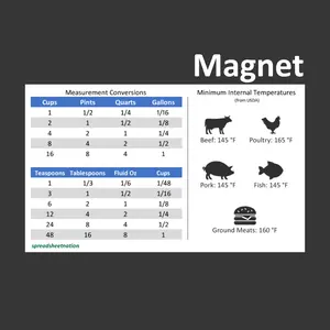 Kitchen Measurement Conversion Magnet with Internal Temperature Listing 3" x 5"