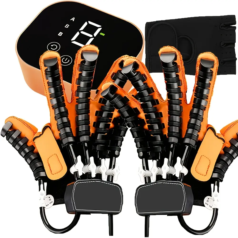 Finger upgraded Rehabilitation Robot Glove Hand Device Portable Adjustable Healthcare Tool Touch Screen Recovery Flexibility Trainer Hand Use Breathable Nylon Material Electrodes Accessories Training Gloves hand exerciser ideal gift finger exerciser