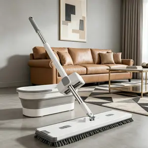 Hands-Free Chenille Mop with Bucket, 360° Swivel Head, No Touch Dirty Water, Super Absorbent for Home Kitchen Bathroom Floor Cleaning outdoorfun
