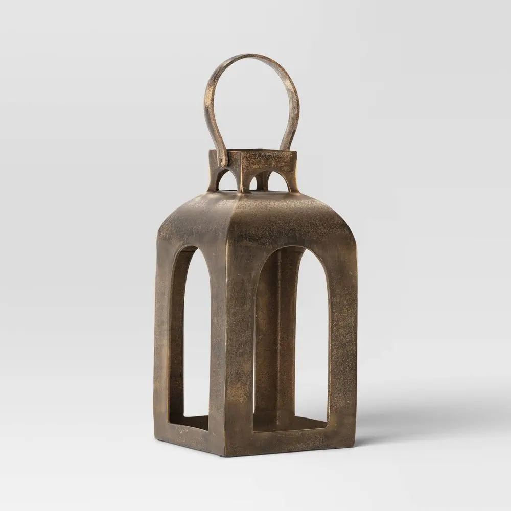 Rustic Metal Pillar Lantern Candle Holders - Threshold, Hanging Outdoor Decoration Items (Cast Aluminum Construction)