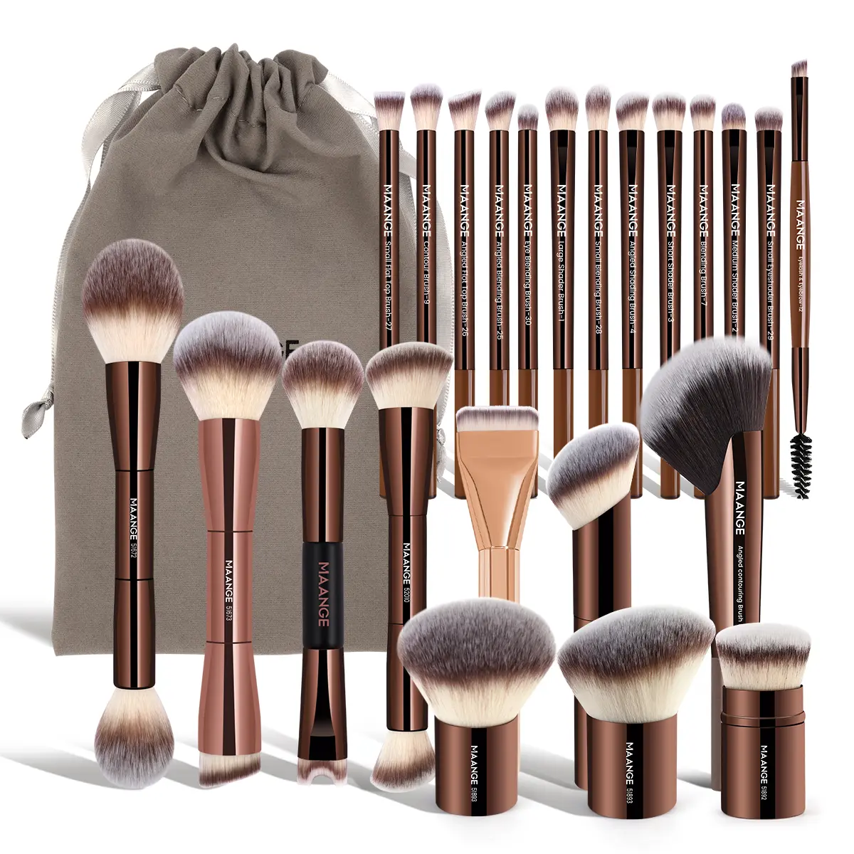 MAANGE Makeup Brush Set with Velvet Makeup Bag - Complete Cosmetic Tools Kit for Seamless Foundation, Powder, Eyeshadow, Contour Blending