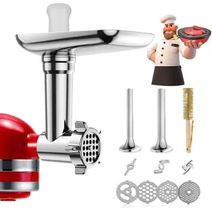 Metal Food Grinder Attachments for KitchenAid Stand Mixers, Meat Grinder, Sausage Stuffer, Perfect Mixer Attachment for KitchenAid Mixers,  Meat Grinder Accessories Set, Cleaning Brush, Food Pusher, Silver