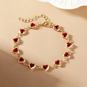 Elegant & Sexy Golden-Tone Women's Bracelet with Red Heart Charms - Glass Bead Accents, Perfect for Daily Wear & Parties, Charm Bracelet
