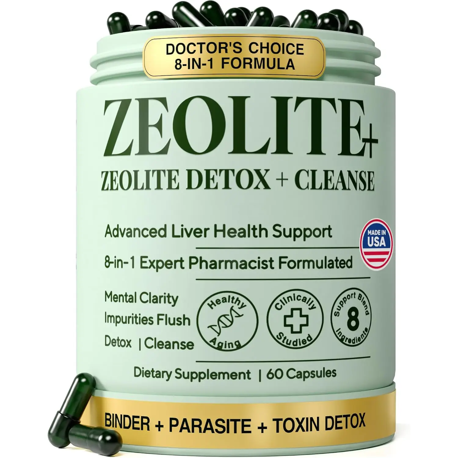Zeolite Detox Supplement with Clinoptilolite Activated Charcoal NAC Milk Thistle Liver Gut Support 60 Capsules