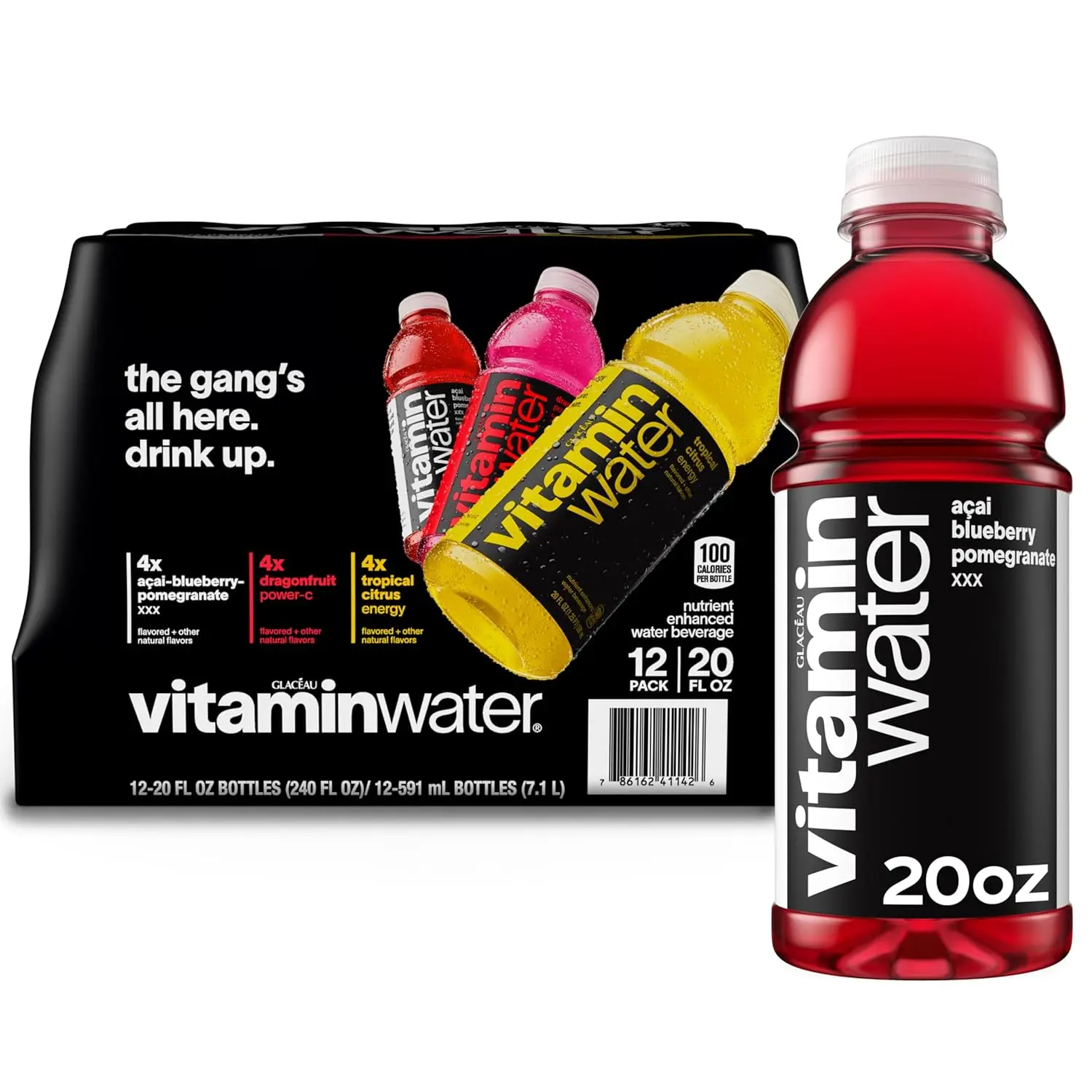 vitaminwater Variety Nutrient Enhanced Flavored Water Beverage, 20 fl oz Bottles, 12
