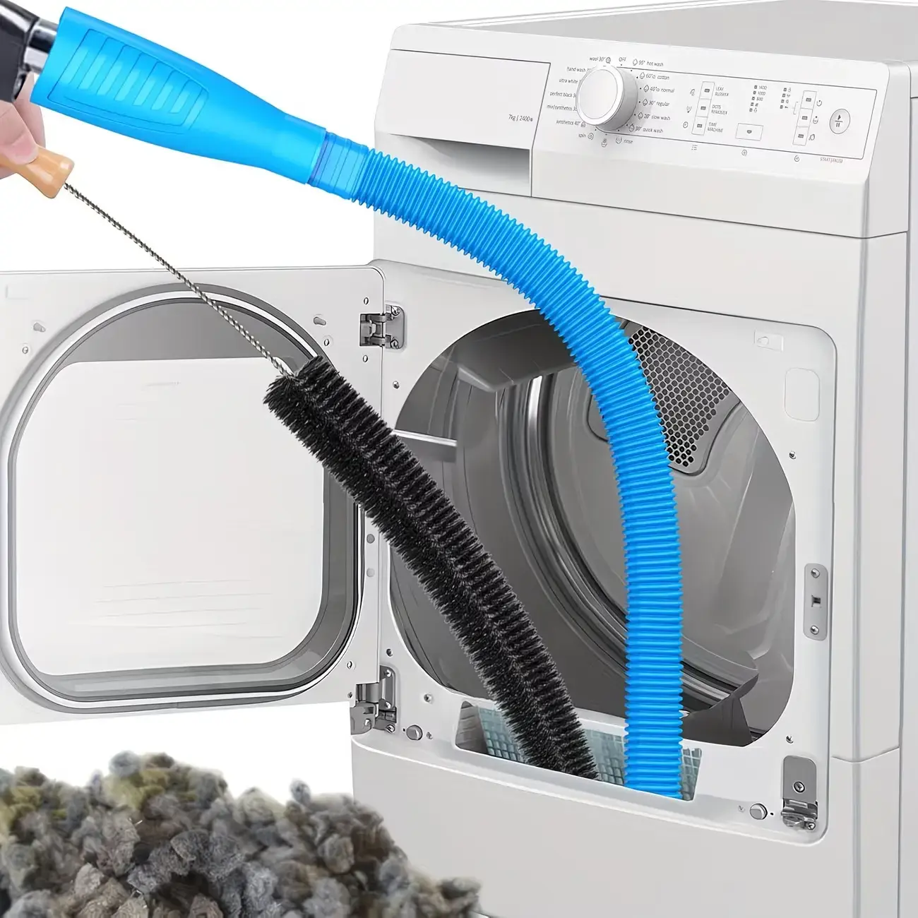 Heavy-Duty Vacuum Cleaner Hose & Brush, High-Pressure Lint Remover with PP Tube & Brush Attachment, Dryer Vent Maintenance Tool for Fire Hazard Removal, Car Interior Care Accessory