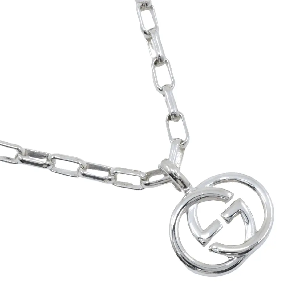 Pre-owned GUCCI Sterling Silver 925 (Ag925) Small Leather Goods Interlocking G Silver 925 Necklace