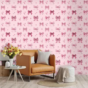 Cartoon Bow Wallpaper, PVC Adhesive Back, Peel and Stick, Ideal for Kitchen, Living Room, Bedroom, Wall Decor, Reusable Patchwork Design