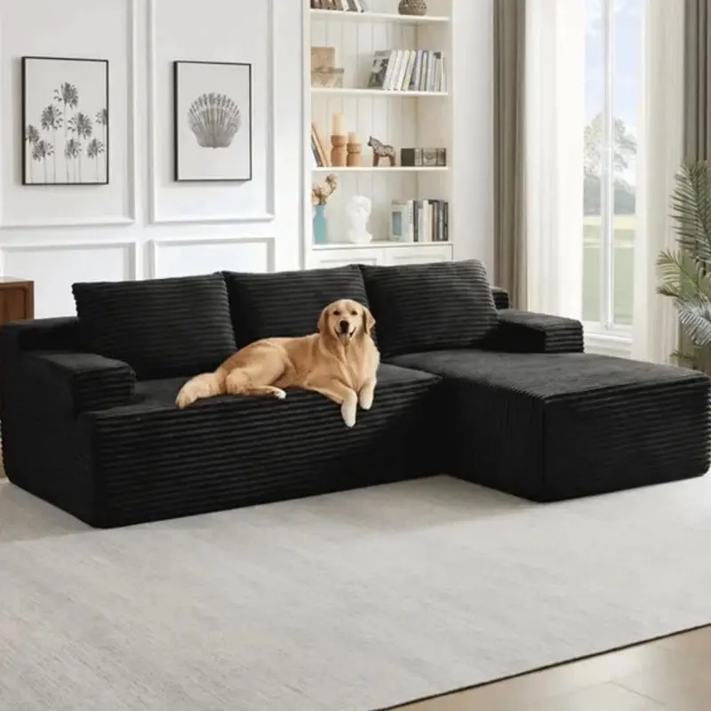 96" Boneless Cloud Couch with Chaise, Modular Sectional Sofa for Living Room