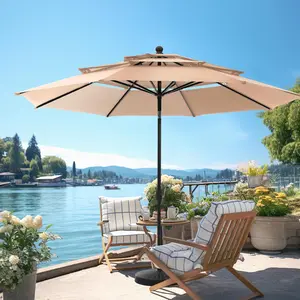 10ft Patio Umbrellas, Outdoor 3 Tier Vented Large Market Table Umbrella with 8 Sturdy Ribs and 1.5" Umbrellla Pole for Lawn Poolside Garden Terrace