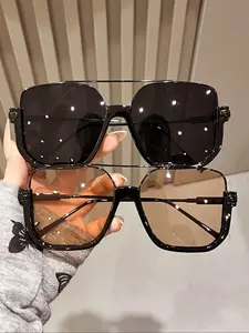 Women's Casual Large Size Fashionable Frames Sunglasses, Perfect for Vacation Beach Parties Daily Use, 1-2 Pairs Dual Beam Design