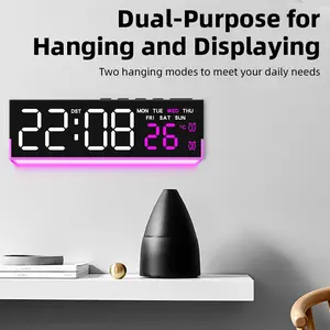8 inch Digital Desk Clock with Auto-Dimming & U-Shape RGB Ambient Light, Countdown Timer, Dual Alarms, Temperature (F°/C°) & Humidity, Date Display for Office, Bedroom, Gift clock  lighter