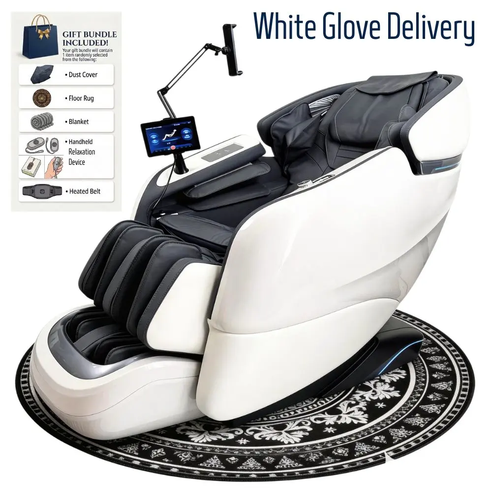 【White Glove Devliery】3xrelax BV-1 Shiatsu Zero Gravity Massage Chair with Bluetooth,  Thai Massage mode, Heating,  S & L shaped Track, Voice Control & Remote Control, Phone Holder, Remote Phone Controller, 2026 New, White/Black