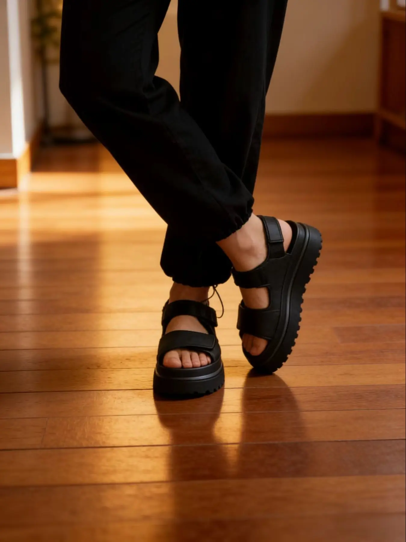 New Thick Sole Sport Sandals for Women, Velcro Strap, Casual Outdoor Wear, Platform Beach Shoes, PU Upper, Rubber Sole