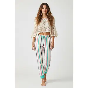 LuLaRoe Jax Joggers • Side Pockets  • Cuffed Ankles • Elastic and Drawstring Waist • White Mint Pink Black Vertical Stripe