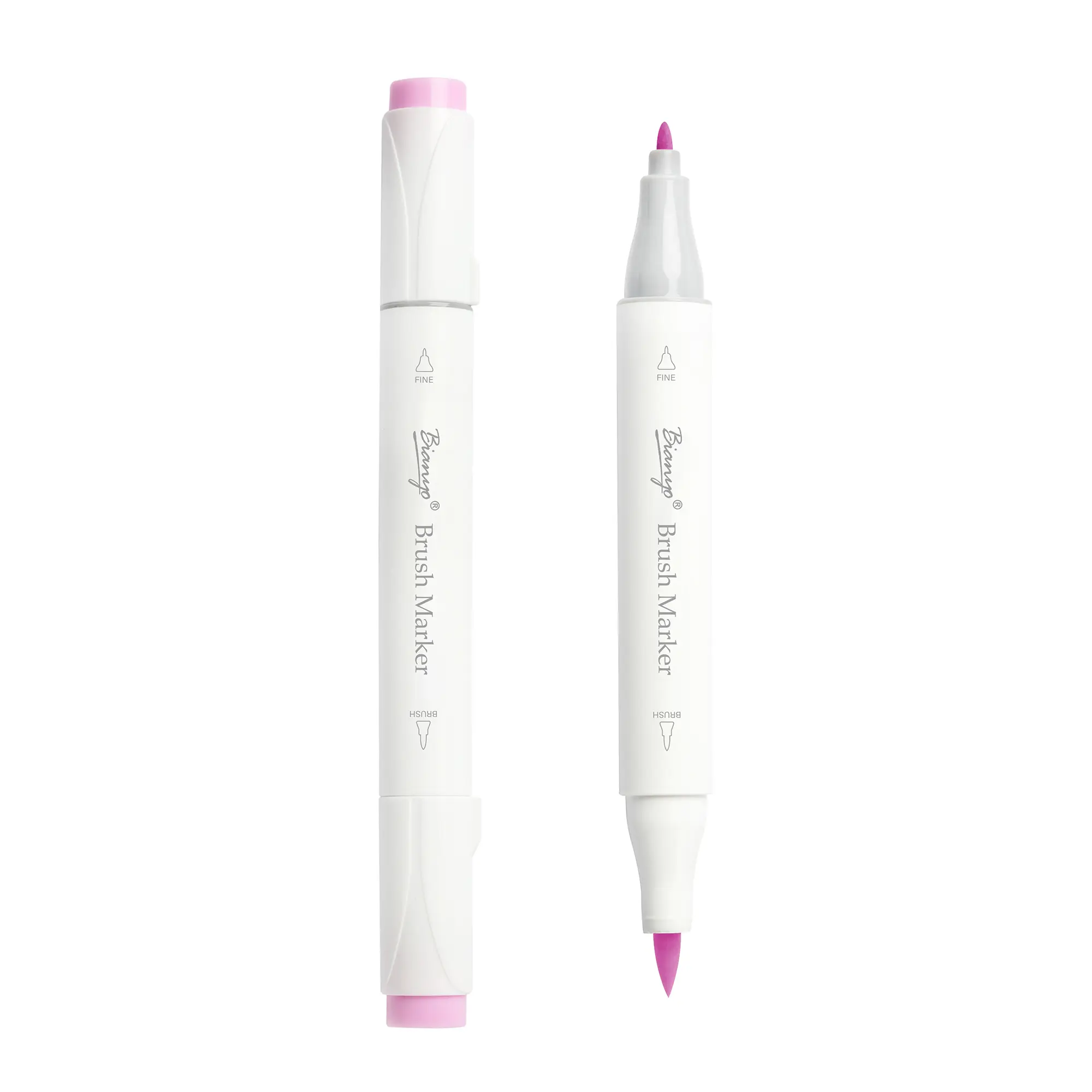 Bianyo 366 Brush & Fine Series Pink Highlighter Brush Marker, Single Marker Selection, Office Writing Stationery (No Warranty), Highlight Pink Element