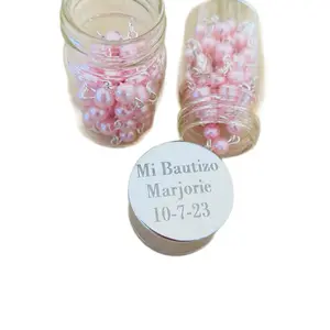 Personalized 12pcs Pink Rosaries for Baptism Quinceañera First Communion Party Favors Custom Engraved Name Date Design