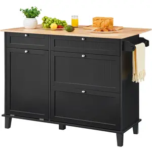 Kitchen Island Cart Storage Cabinet Serving with Drawer and Trash Cabinet