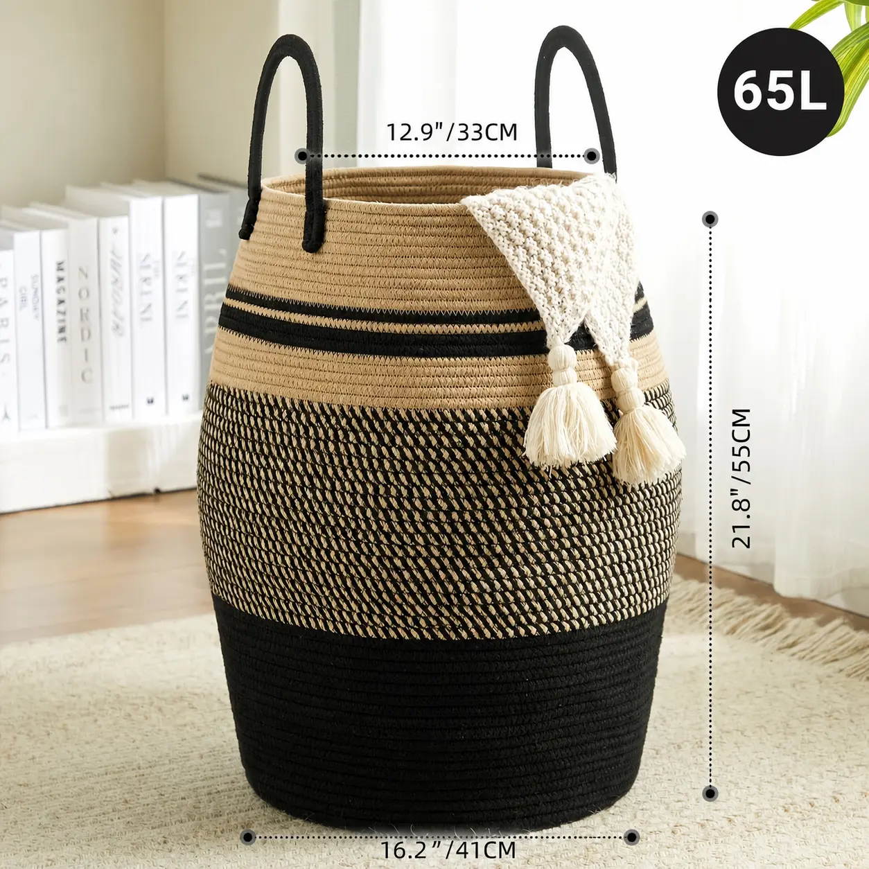 1pc Large Bohemian Laundry Hamper Basket - Foldable Tall Clothes Hamper With Extended Handle, Fabric Oval Storage For ' Room, Dorm, Hotel - Space-Saving Cloth Basket 55.88cm Height, Laundry Hampers