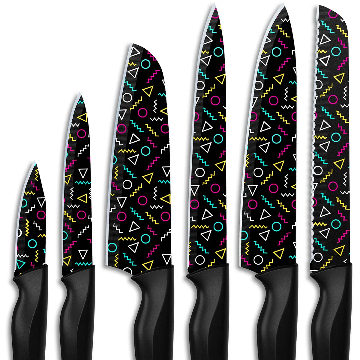 Astercook Modern Kitchenware Knife Set - 6 Rust-Resistant Coated Stainless Steel Plain Knives, 6 Polypropylene Edge Guards, Ergonomic Design, Dishwasher Safe, Ideal Gift for Women (Girlfriend, Daughter, Wife)