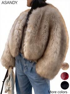 ASANDY Women's Winter Faux Fur Long Sleeve Coat - Elegant Cold Weather Warmth, Fashionable Outerwear for Comfort Outings