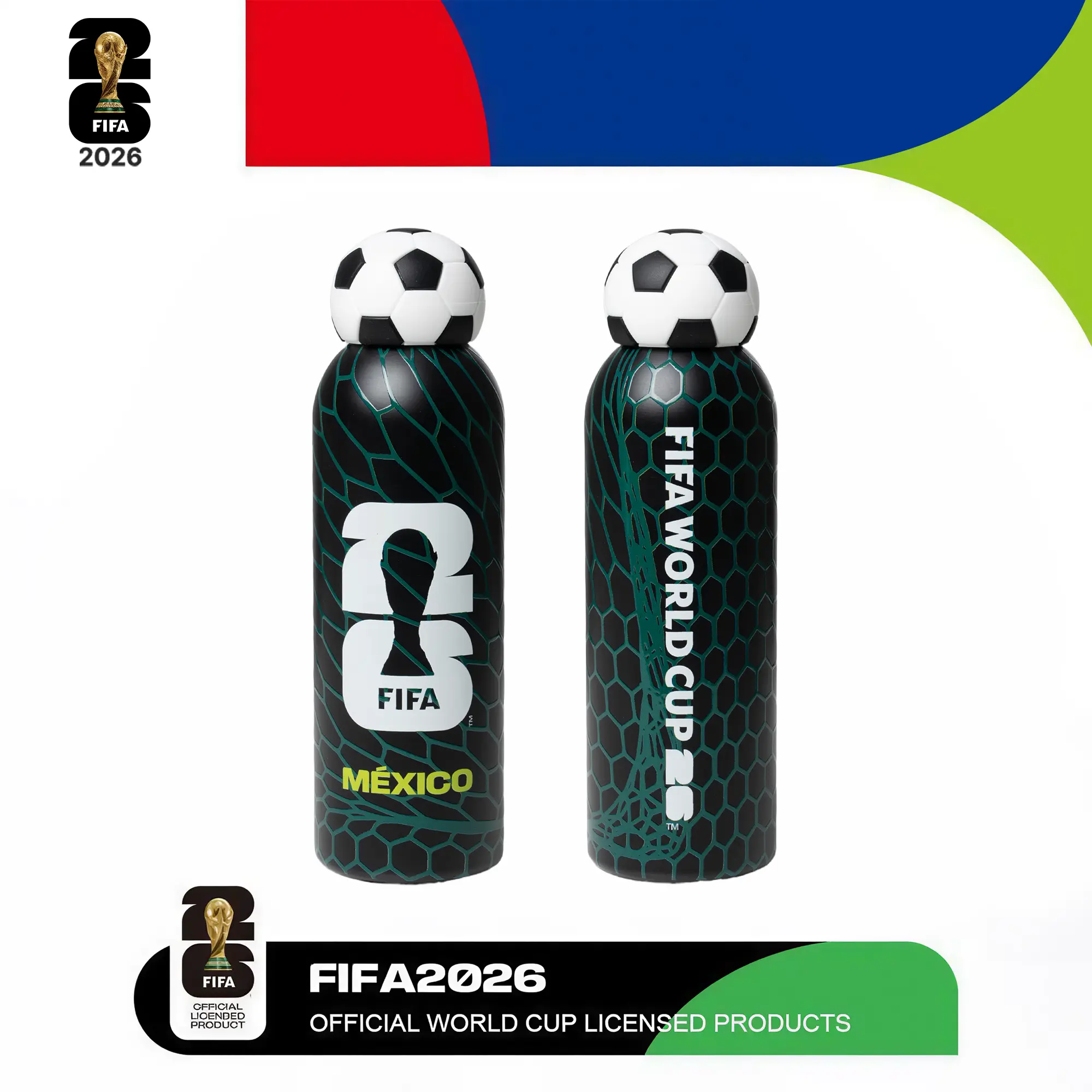 FIFA Official World Cup 26 Mexico Water Bottle - Sporty 800ml Stainless Steel with Double Wall Insulation, Printed Goal Net & Soccer Ball Lid - Football Fashion for Watch Parties, 2.9 In, Watch Party, Goal Net Print, 27Oz, 500-1,000 Ml