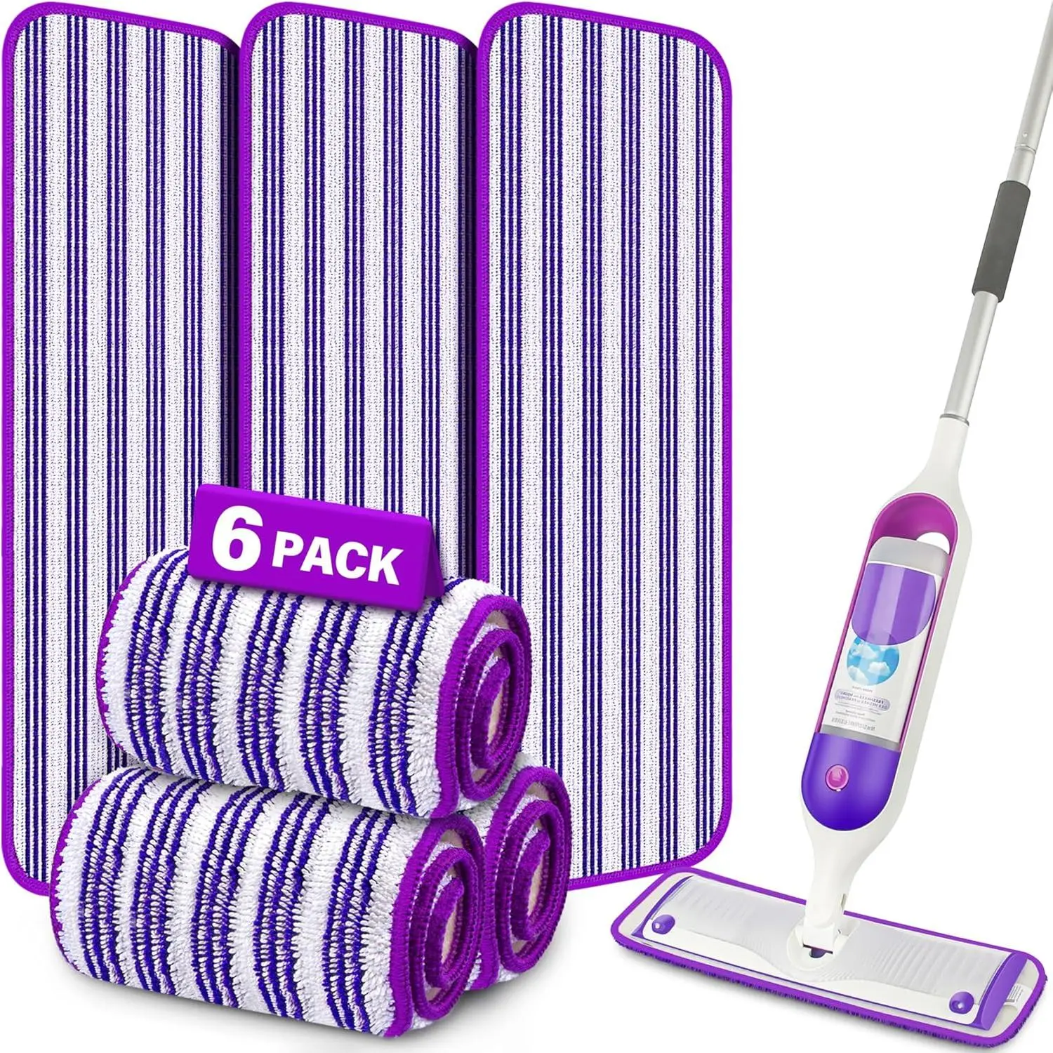 6-Pack Reusable Microfiber Swiffer Pads - Machine Washable Microfiber Mop Refills for Wet/Dry Mopping (100+ Uses)