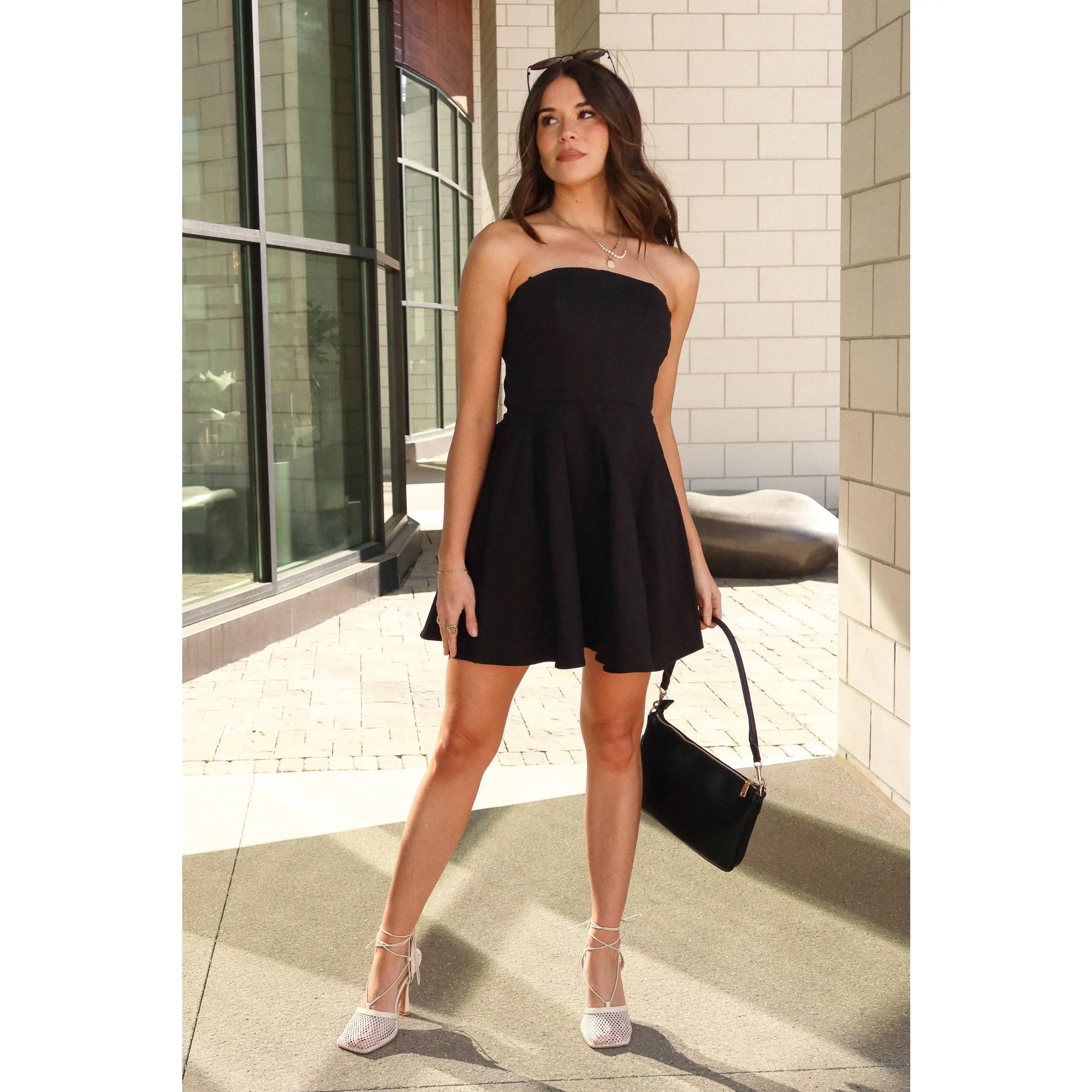 Gia Black Flare Strapless Mini Dress