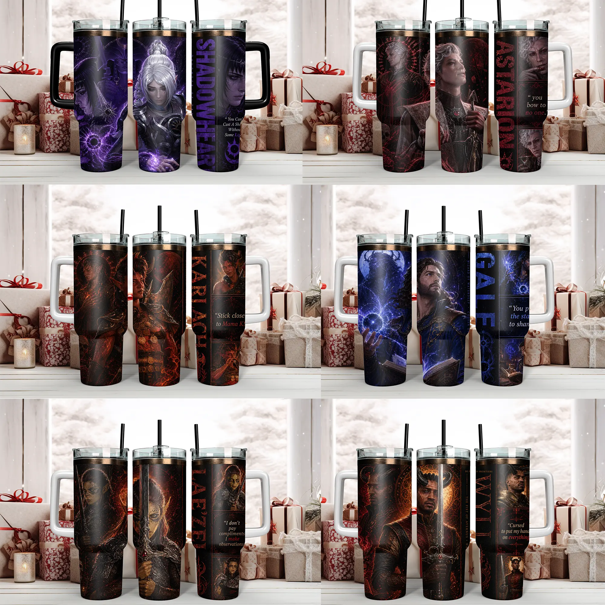 Baldur's Gate 3 Origin Companion Tumbler Collection - Choose Astarion, Shadowheart, Karlach, Gale, Lae'zel, or Wyll - 40oz Insulated Stainless Steel Travel Mug with Handle & Straw Featuring Epic Character Art & Iconic Quotes