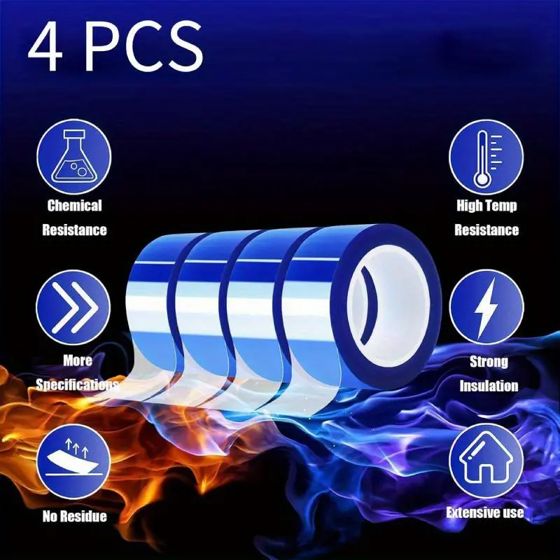 4 Rolls 20mm x16m (52FT) Blue Heat Tape High Temperature Heat Resistant Tape Heat Transfer Tape for Heat Sublimation Press Vinyl, No Residue