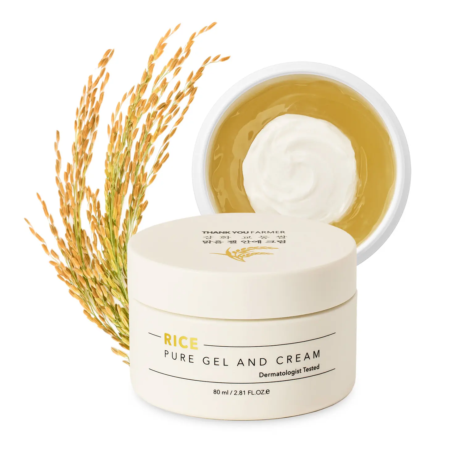 THANKYOU FARMER Rice Pure Gel and Cream, Nourishing Exclusive Korean Rice Extract, Dermatologist Tested, Ceramide, Korean Moisturizer for Dry Skin, Fragrance-Free, 2.81 fl.oz (80ml)