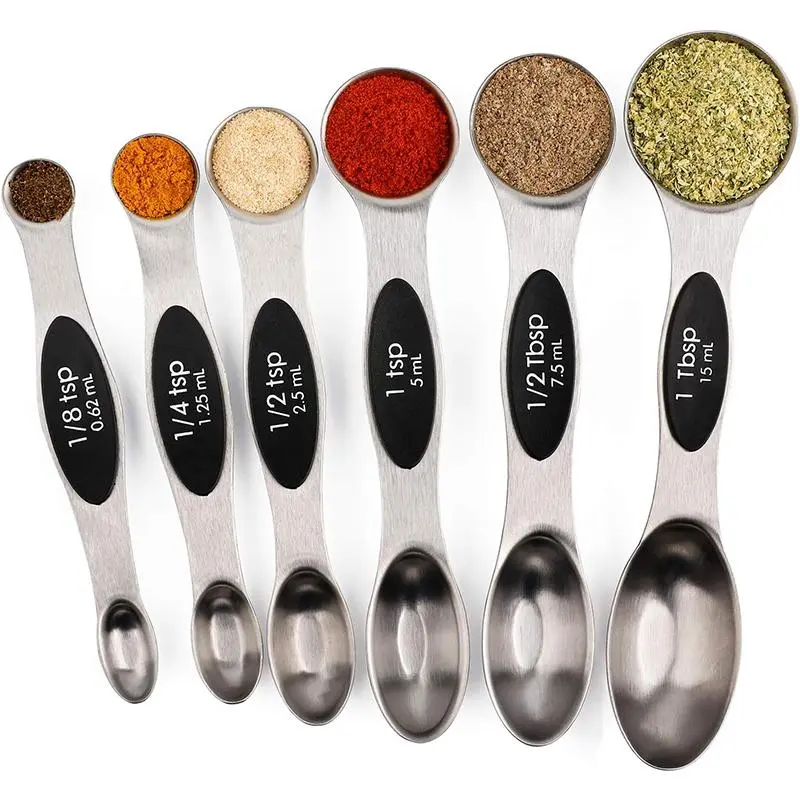 Stainless Steel Measuring Spoons Set, 6 Counts/set Magnetic Measuring Spoon, Dual Sided Stackable Teaspoon for Measuring Dry and Liquid Ingredients Kitchen Measuring Utensils, Kitchenware