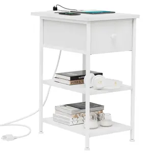 End Table with Shelves and Charging Station, Flip Top Side Table with USB Ports and Outlets, Bedside Table