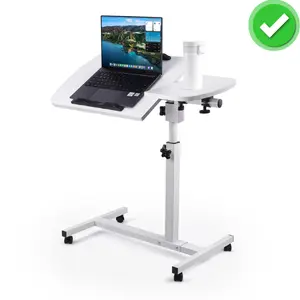 Compact mobile standing desk, white color.